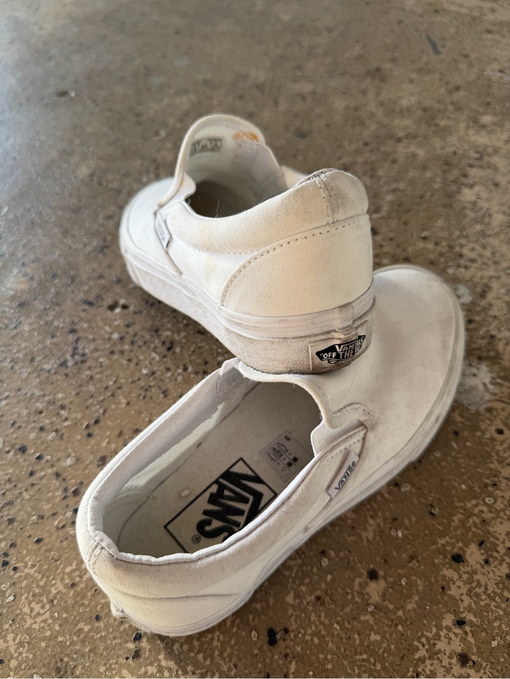 Vans Classic Slip-On Shoes White Canvas Skate Sneakers - US Women 5, Men 3.5